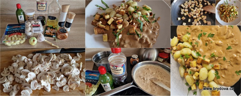 Krémové arašídové ňoky s tofu a žampiony